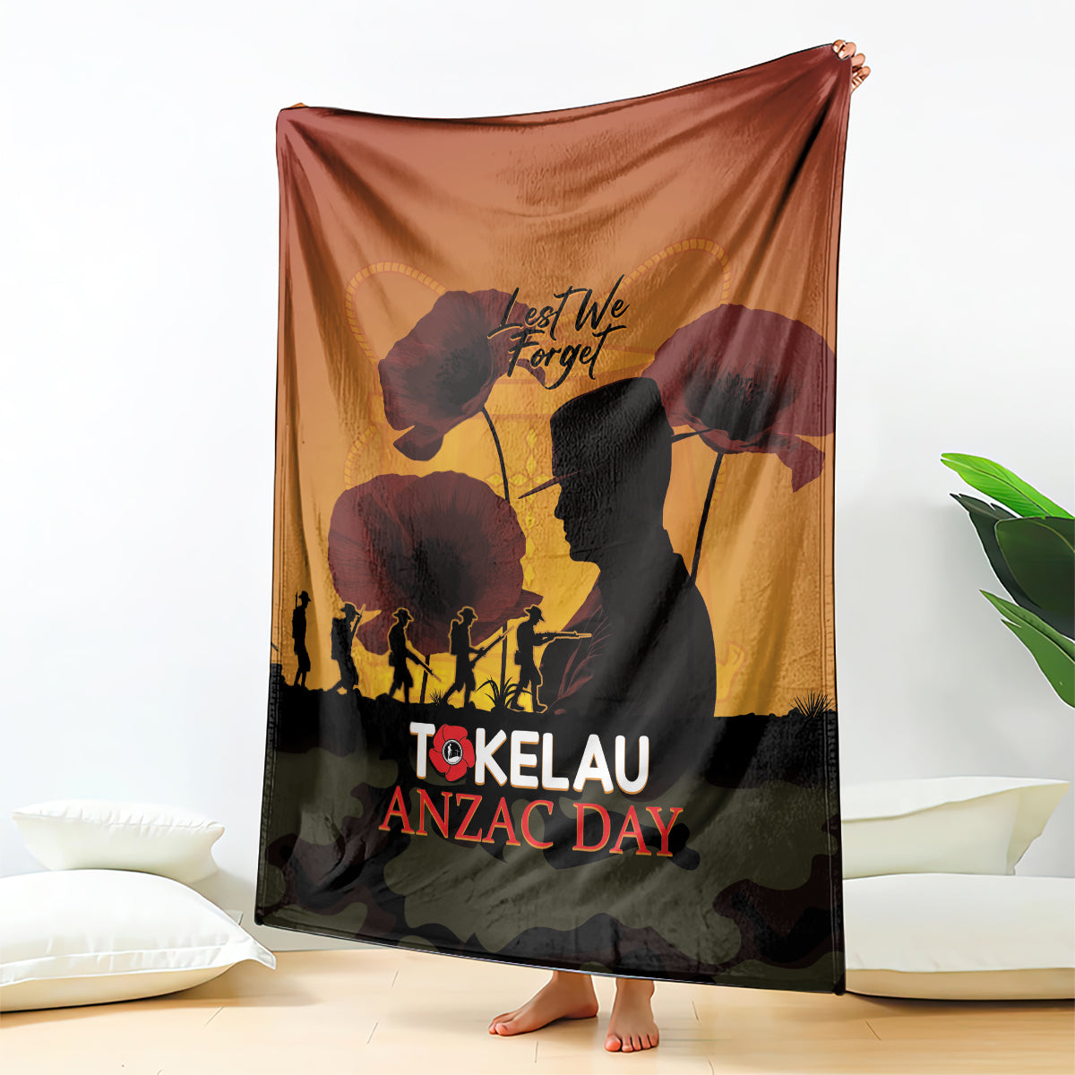 Tokelau ANZAC Day Blanket Camouflage With Poppies Lest We Forget LT14 - Polynesian Pride