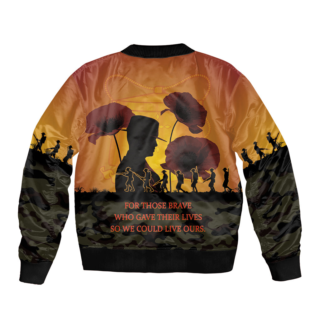 Tokelau ANZAC Day Bomber Jacket Camouflage With Poppies Lest We Forget LT14 - Polynesian Pride