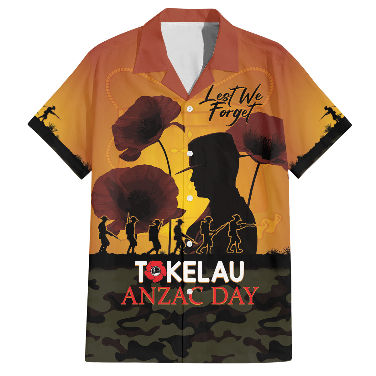 Tokelau ANZAC Day Family Matching Summer Maxi Dress and Hawaiian Shirt Camouflage With Poppies Lest We Forget LT14 Dad's Shirt - Short Sleeve Yellow - Polynesian Pride