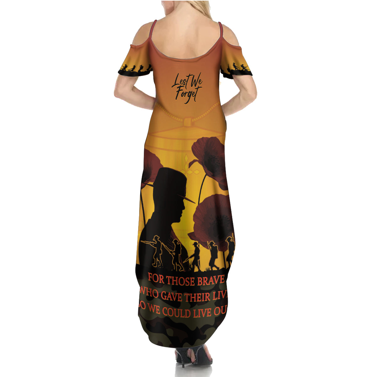 Tokelau ANZAC Day Summer Maxi Dress Camouflage With Poppies Lest We Forget LT14 - Polynesian Pride