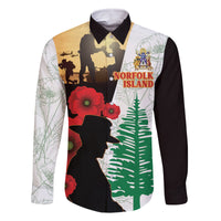 Norfolk Island ANZAC Day Family Matching Long Sleeve Bodycon Dress and Hawaiian Shirt Pine Tree With Poppies Lest We Forget LT14 Dad's Shirt - Long Sleeve White - Polynesian Pride