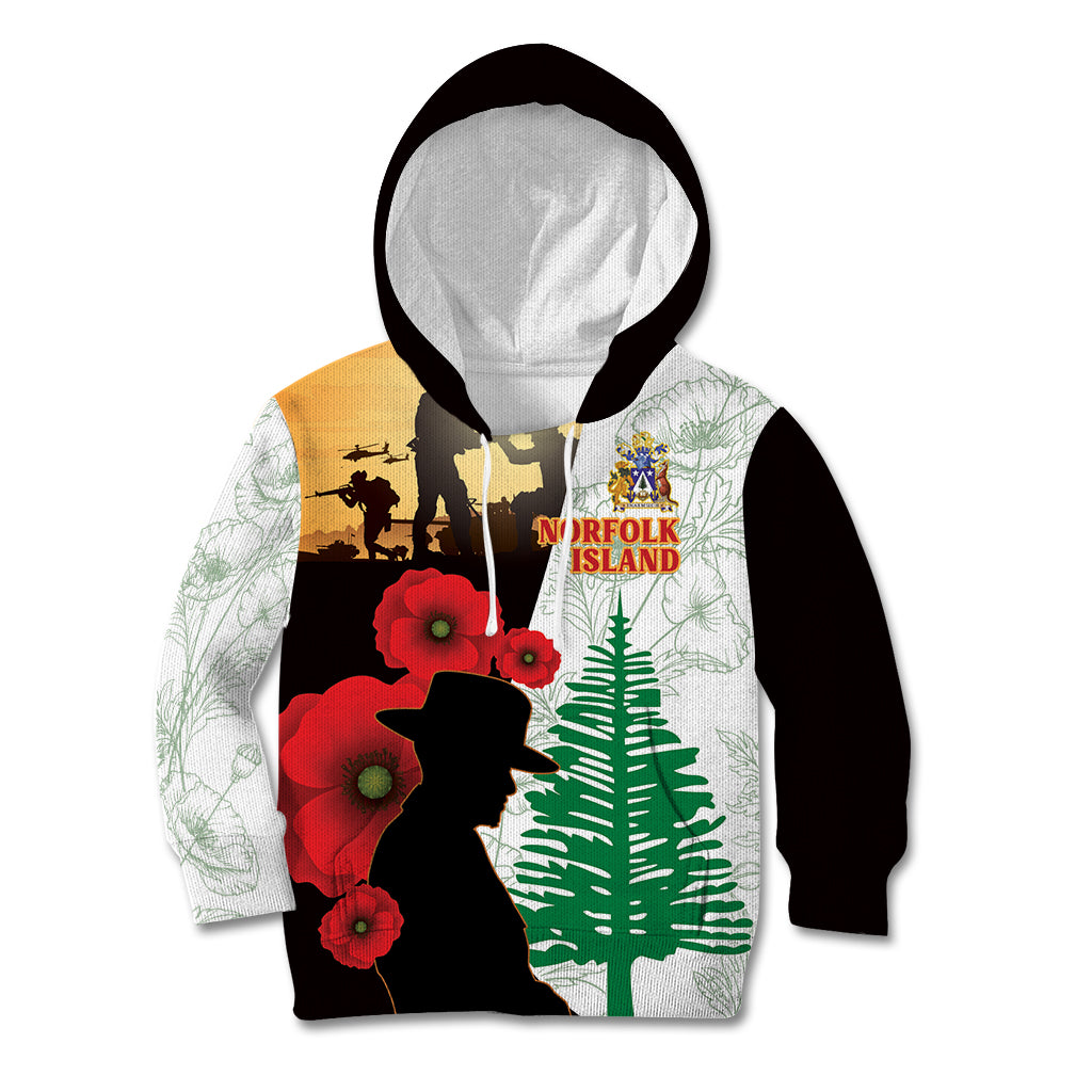 Norfolk Island ANZAC Day Kid Hoodie Pine Tree With Poppies Lest We Forget LT14 Hoodie White - Polynesian Pride