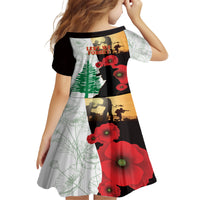 Norfolk Island ANZAC Day Kid Short Sleeve Dress Pine Tree With Poppies Lest We Forget LT14 - Polynesian Pride