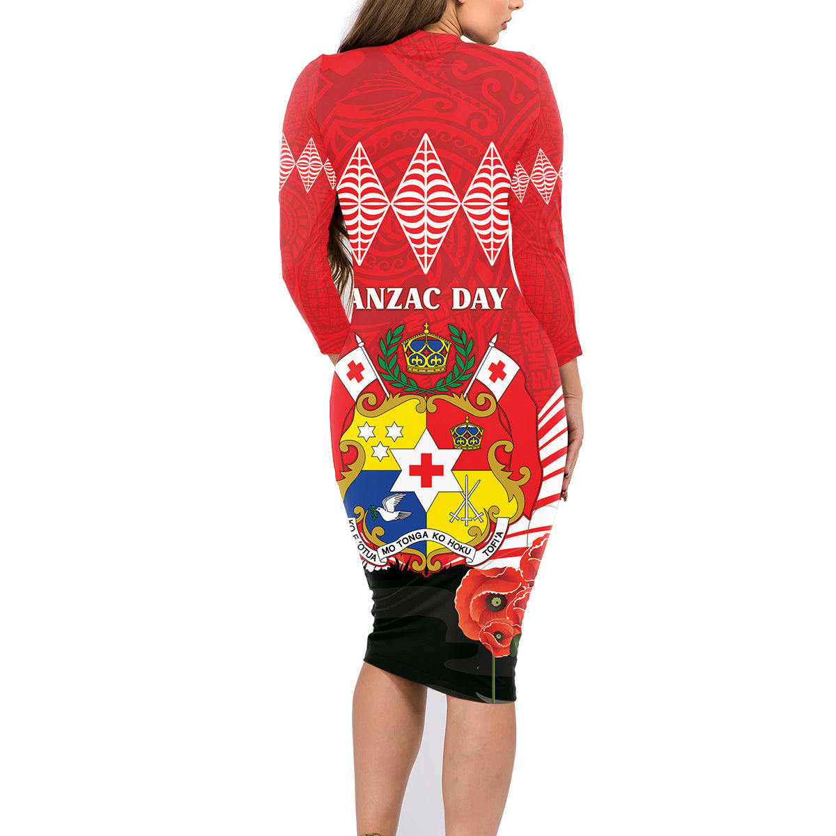 Tonga ANZAC Day Family Matching Long Sleeve Bodycon Dress and Hawaiian Shirt Camouflage With Poppies Lest We Forget LT14 - Polynesian Pride