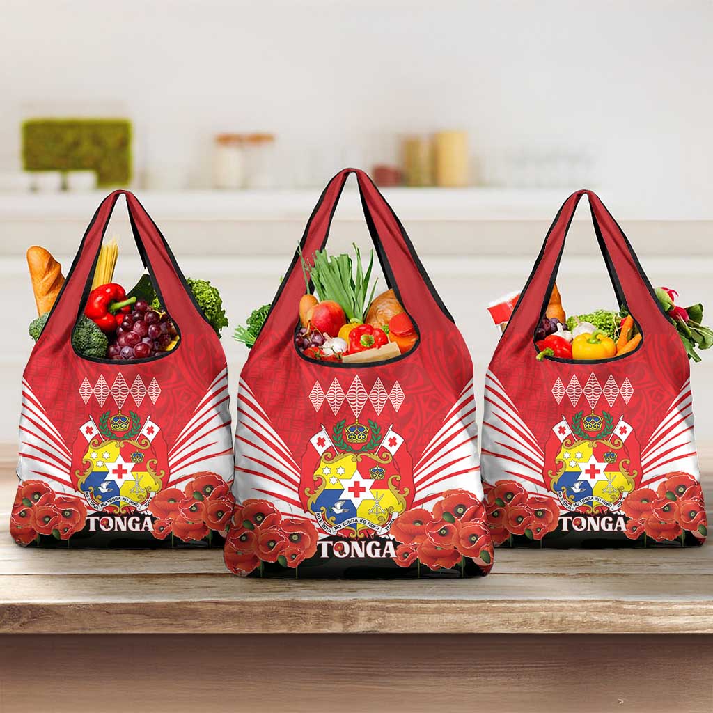 Tonga ANZAC Day Grocery Bag Camouflage With Poppies Lest We Forget