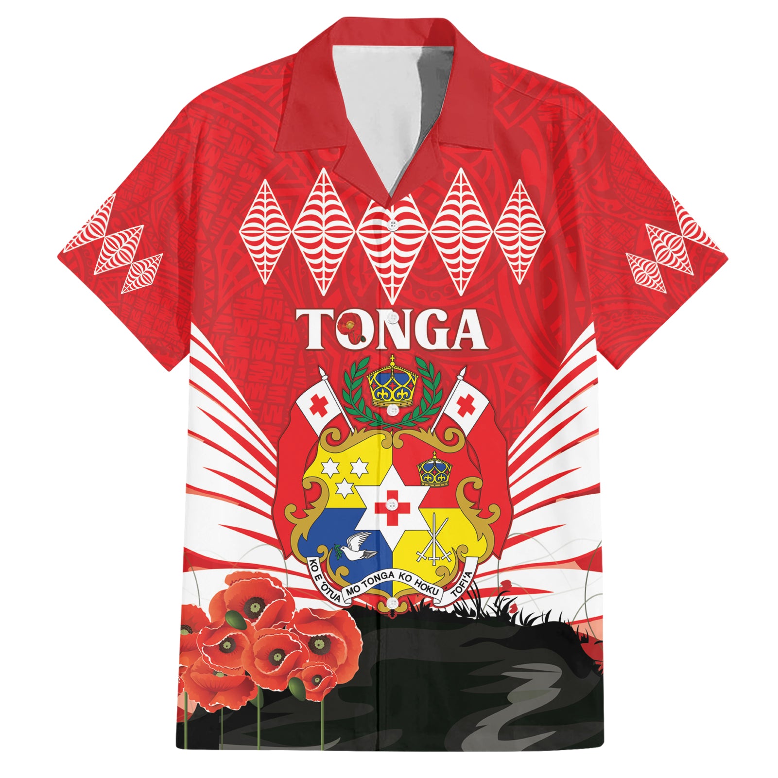 Tonga ANZAC Day Hawaiian Shirt Camouflage With Poppies Lest We Forget LT14 Red - Polynesian Pride