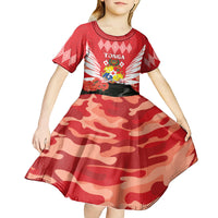 Tonga ANZAC Day Kid Short Sleeve Dress Camouflage With Poppies Lest We Forget LT14 - Polynesian Pride