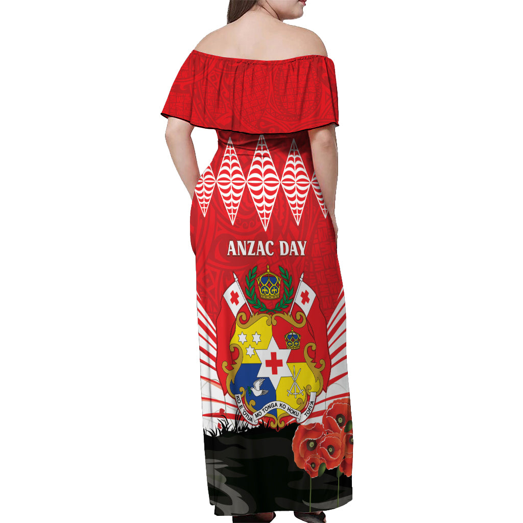 Tonga ANZAC Day Off Shoulder Maxi Dress Camouflage With Poppies Lest We Forget LT14 - Polynesian Pride