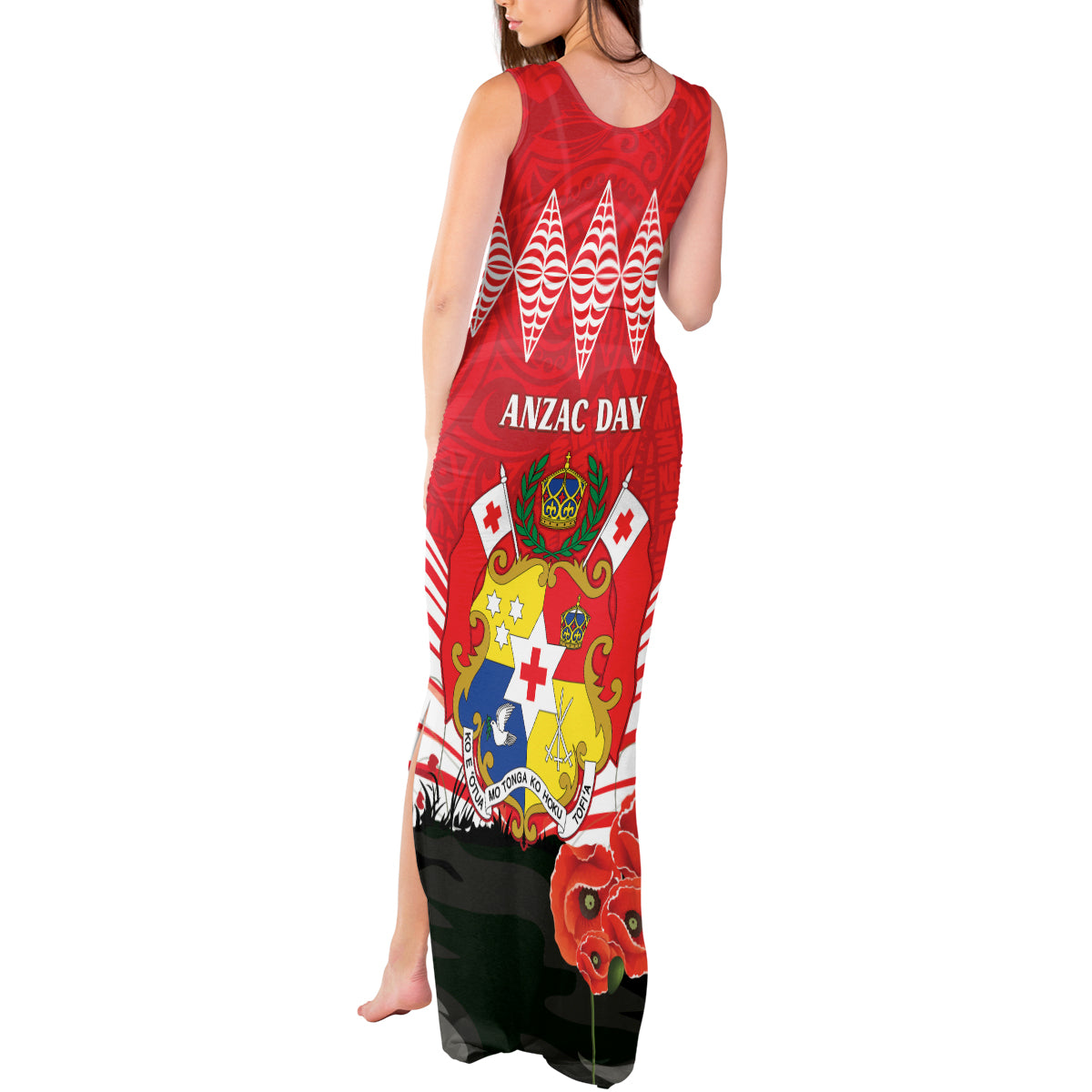 Tonga ANZAC Day Tank Maxi Dress Camouflage With Poppies Lest We Forget LT14 - Polynesian Pride