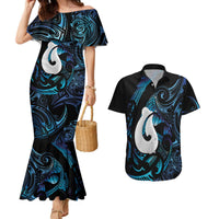 Hei Matau New Zealand Matariki Couples Matching Mermaid Dress and Hawaiian Shirt NZ Fish Hook Maori Art LT14 Purple - Polynesian Pride