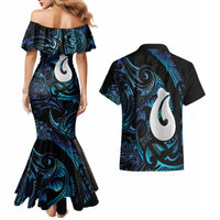Hei Matau New Zealand Matariki Couples Matching Mermaid Dress and Hawaiian Shirt NZ Fish Hook Maori Art LT14 - Polynesian Pride