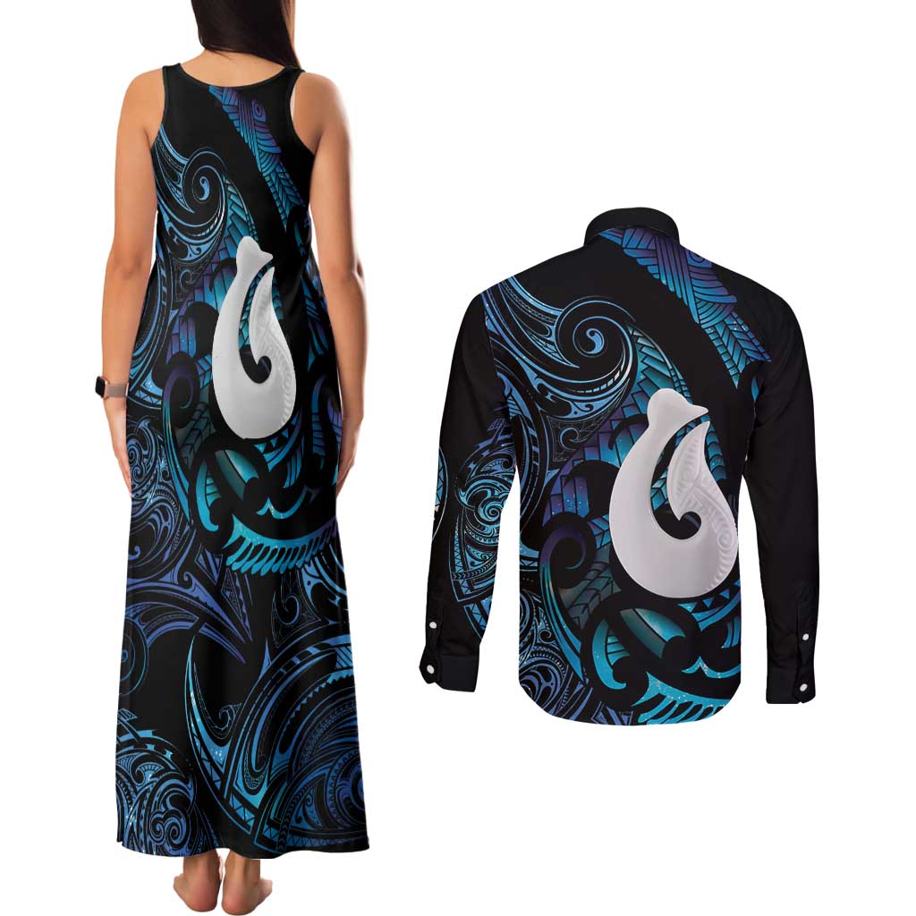 Hei Matau New Zealand Matariki Couples Matching Tank Maxi Dress and Long Sleeve Button Shirt NZ Fish Hook Maori Art LT14 - Polynesian Pride