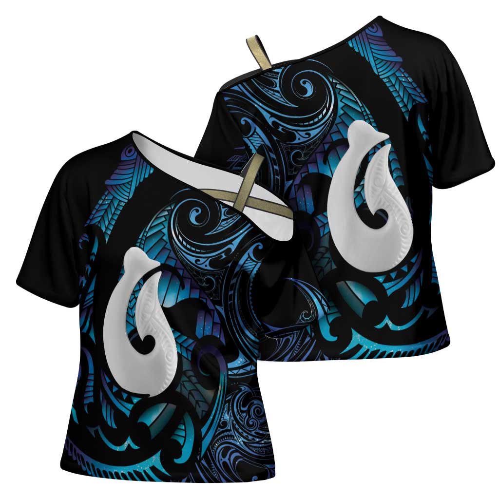 Hei Matau New Zealand Matariki Cross Shoulder Shirt NZ Fish Hook Maori Art LT14 - Polynesian Pride