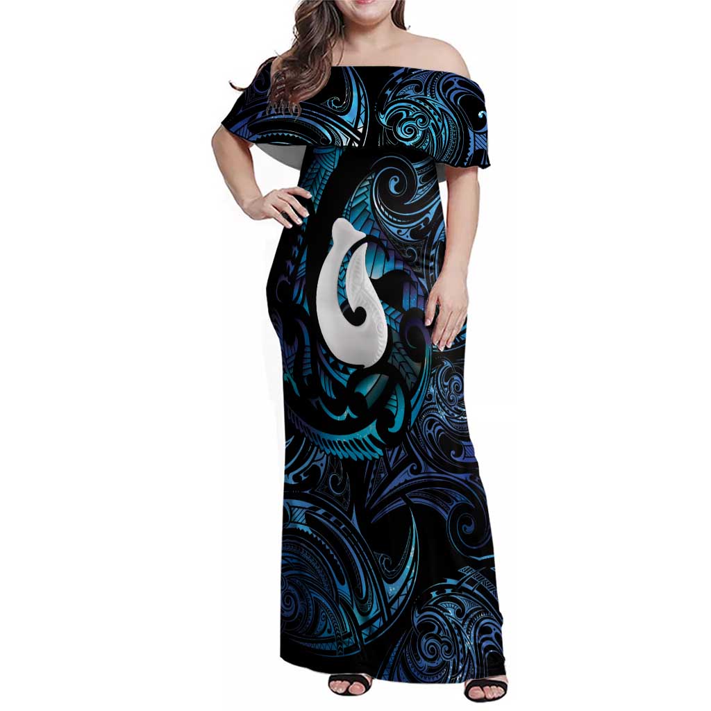 Hei Matau New Zealand Matariki Family Matching Off Shoulder Maxi Dress and Hawaiian Shirt NZ Fish Hook Maori Art LT14 Mom's Dress Purple - Polynesian Pride
