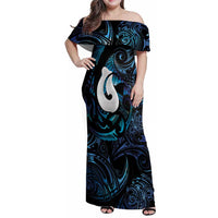 Hei Matau New Zealand Matariki Family Matching Off Shoulder Maxi Dress and Hawaiian Shirt NZ Fish Hook Maori Art LT14 Mom's Dress Purple - Polynesian Pride