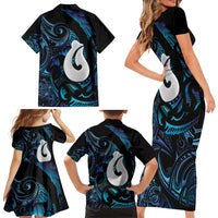 Hei Matau New Zealand Matariki Family Matching Short Sleeve Bodycon Dress and Hawaiian Shirt NZ Fish Hook Maori Art LT14 - Polynesian Pride