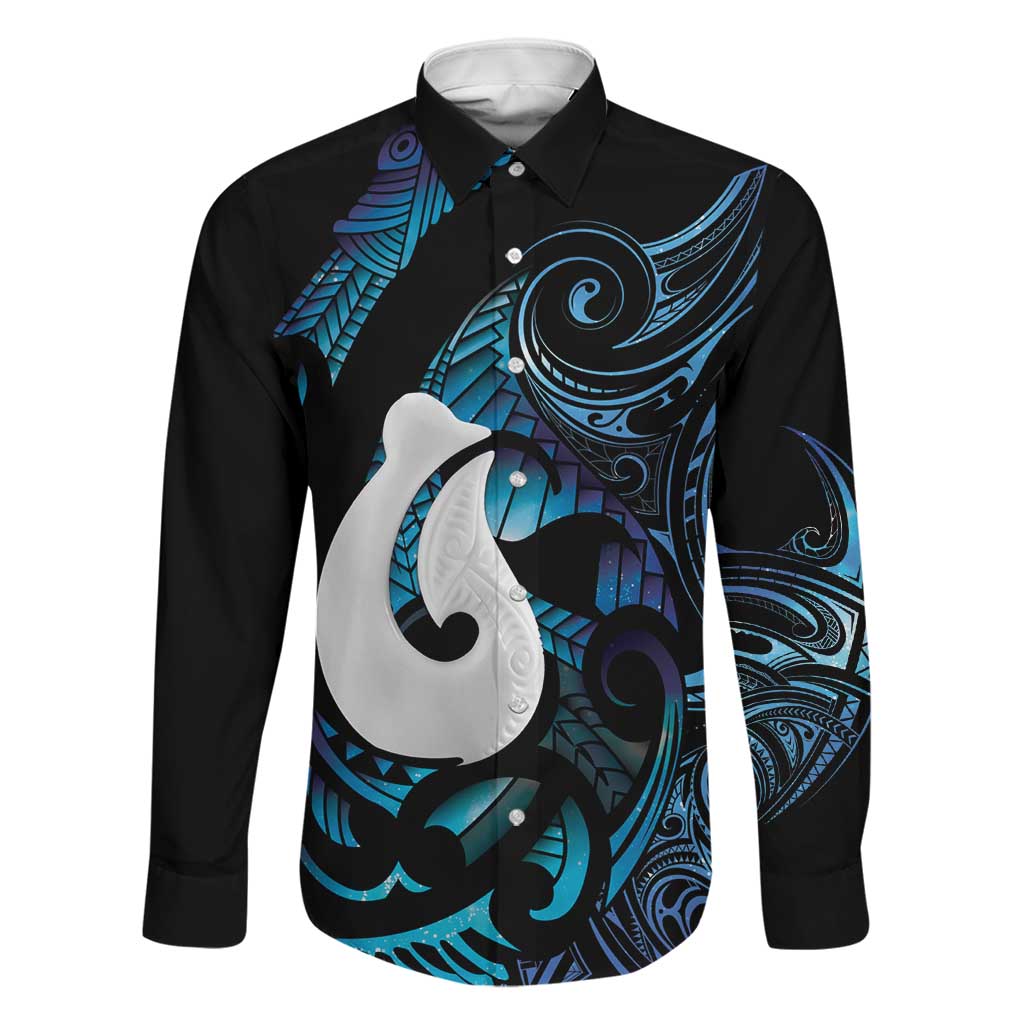 Hei Matau New Zealand Matariki Family Matching Summer Maxi Dress and Hawaiian Shirt NZ Fish Hook Maori Art LT14 Dad's Shirt - Long Sleeve Purple - Polynesian Pride