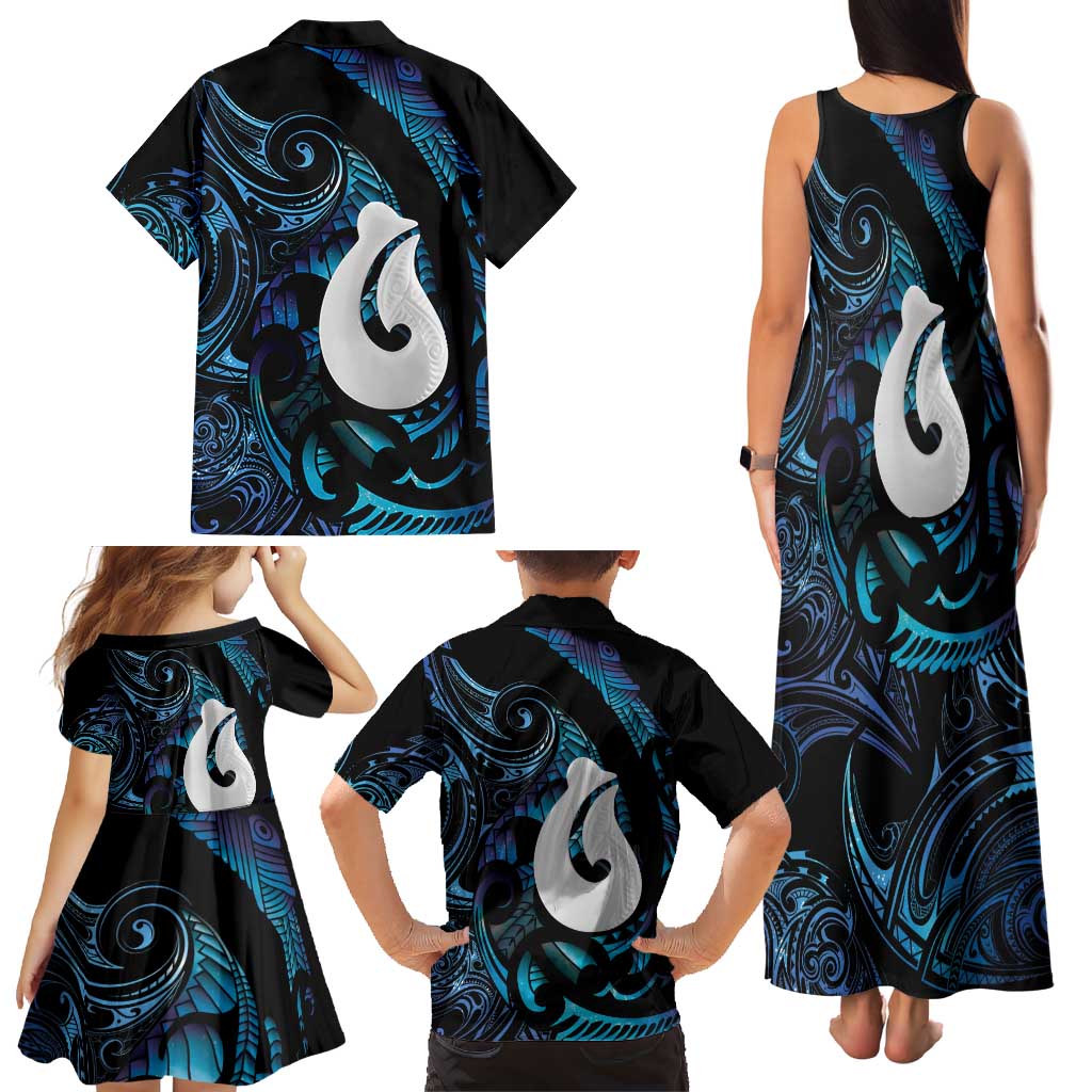 Hei Matau New Zealand Matariki Family Matching Tank Maxi Dress and Hawaiian Shirt NZ Fish Hook Maori Art LT14 - Polynesian Pride