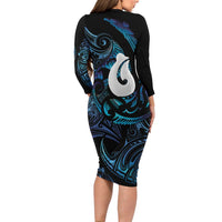 Hei Matau New Zealand Matariki Long Sleeve Bodycon Dress NZ Fish Hook Maori Art