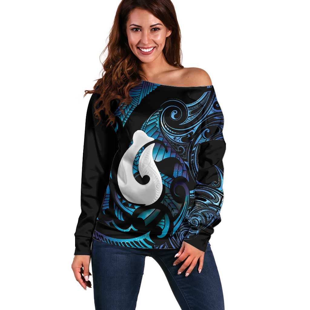 Hei Matau New Zealand Matariki Off Shoulder Sweater NZ Fish Hook Maori Art