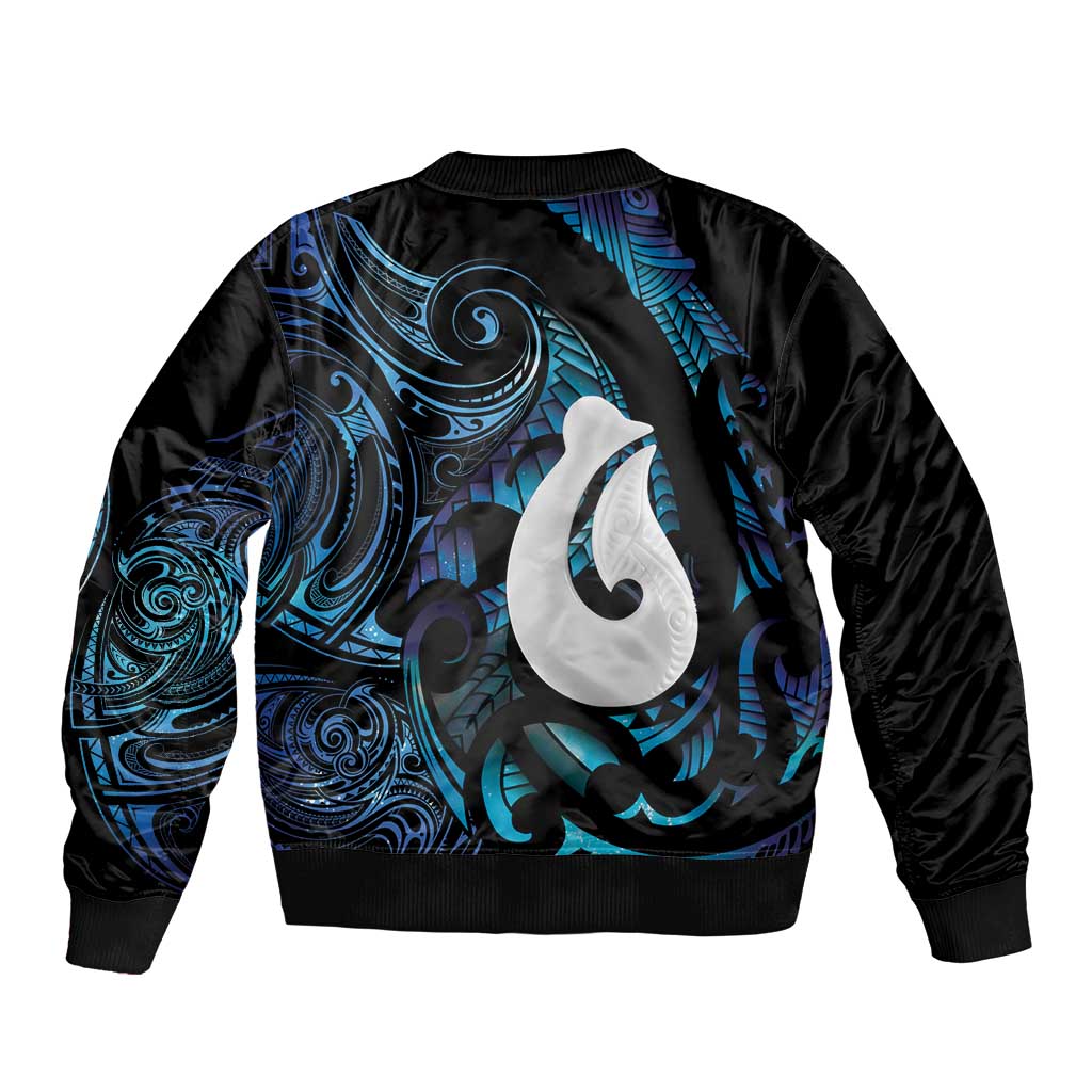 Hei Matau New Zealand Matariki Sleeve Zip Bomber Jacket NZ Fish Hook Maori Art
