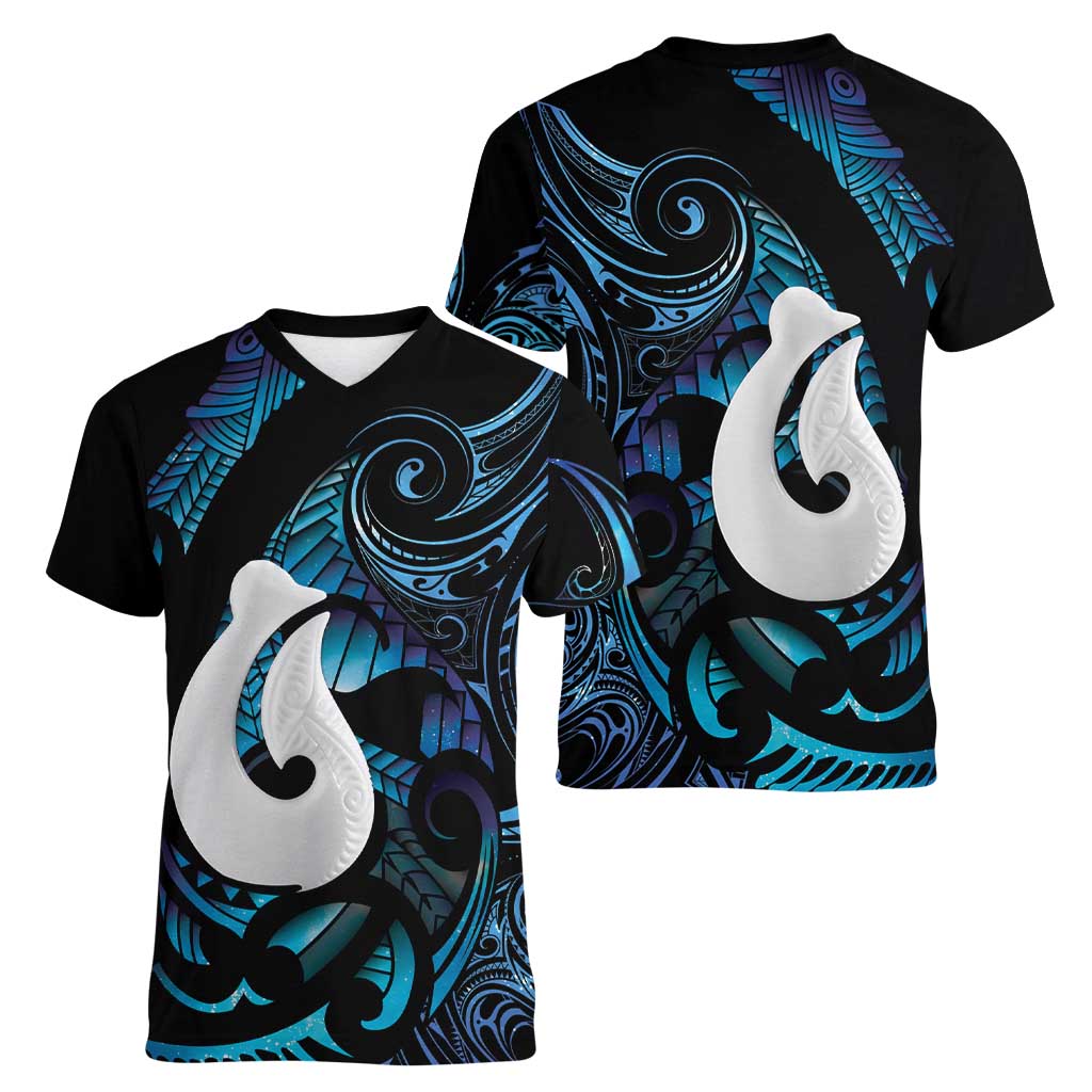 Hei Matau New Zealand Matariki Women V-Neck T-Shirt NZ Fish Hook Maori Art LT14 - Polynesian Pride