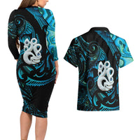 Manaia New Zealand Matariki Couples Matching Long Sleeve Bodycon Dress and Hawaiian Shirt NZ Paua Shell Maori Art LT14 - Polynesian Pride