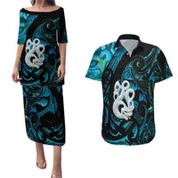 Manaia New Zealand Matariki Couples Matching Puletasi and Hawaiian Shirt NZ Paua Shell Maori Art