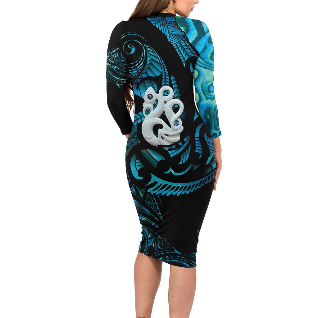 Manaia New Zealand Matariki Family Matching Long Sleeve Bodycon Dress and Hawaiian Shirt NZ Paua Shell Maori Art LT14 - Polynesian Pride