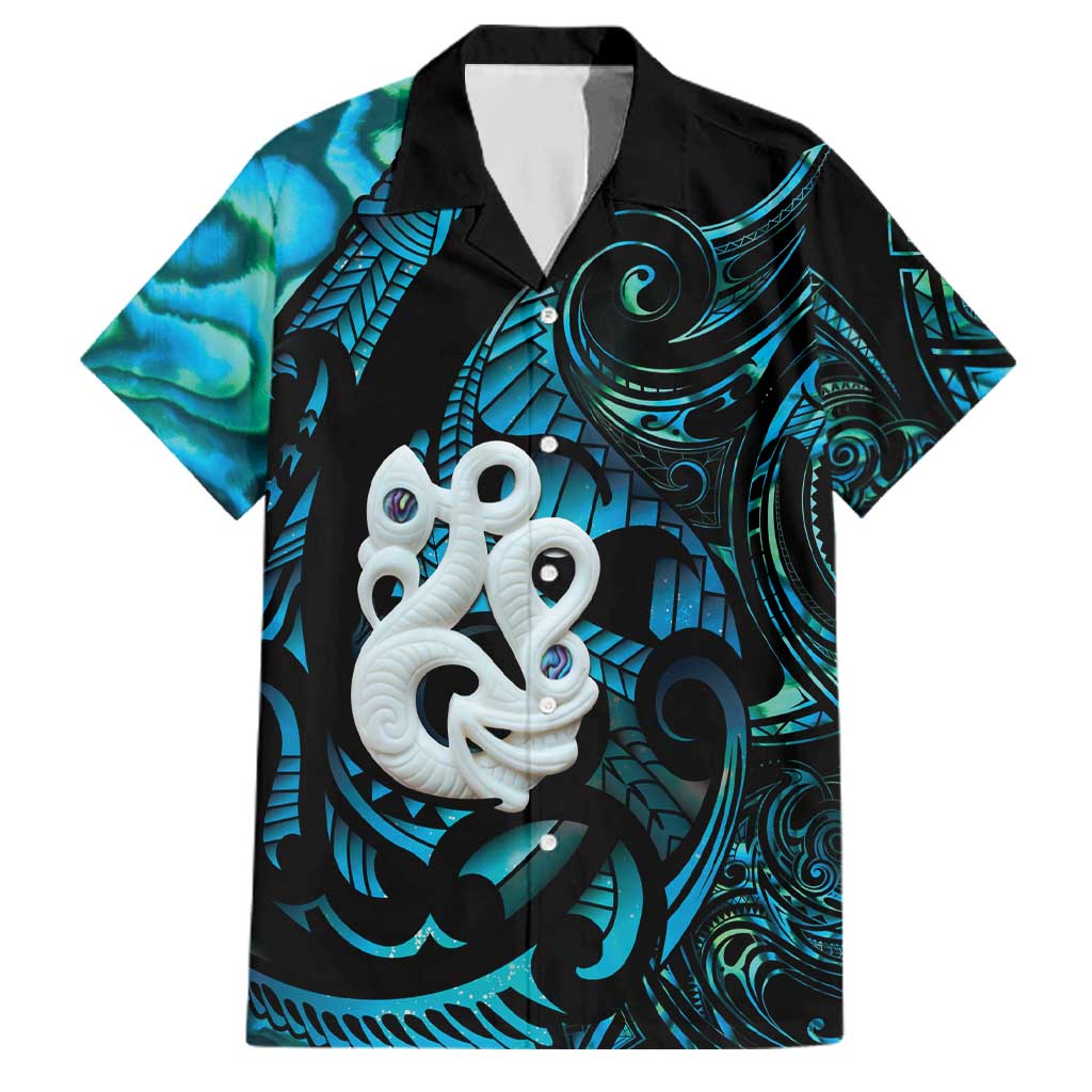 Manaia New Zealand Matariki Family Matching Mermaid Dress and Hawaiian Shirt NZ Paua Shell Maori Art LT14 Dad's Shirt - Short Sleeve Turquoise - Polynesian Pride