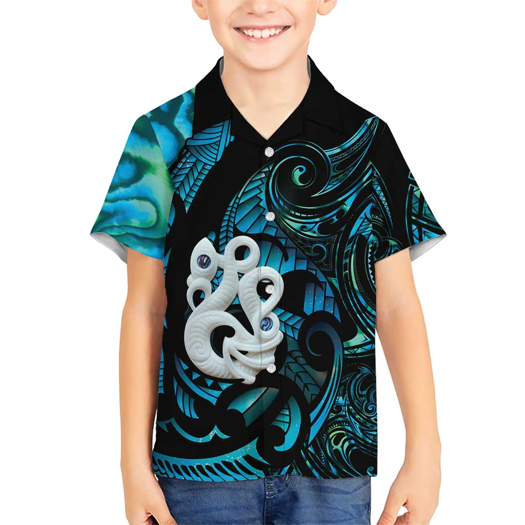 Manaia New Zealand Matariki Family Matching Mermaid Dress and Hawaiian Shirt NZ Paua Shell Maori Art LT14 Son's Shirt Turquoise - Polynesian Pride