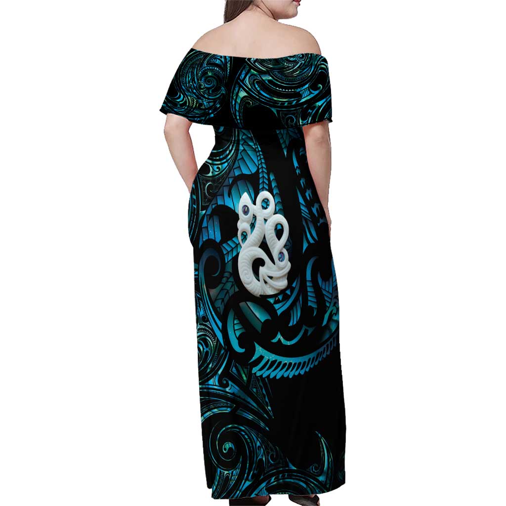 Manaia New Zealand Matariki Family Matching Off Shoulder Maxi Dress and Hawaiian Shirt NZ Paua Shell Maori Art LT14 - Polynesian Pride