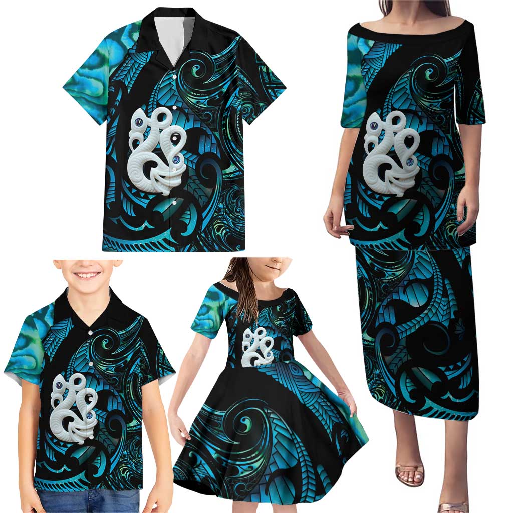 Manaia New Zealand Matariki Family Matching Puletasi and Hawaiian Shirt NZ Paua Shell Maori Art LT14 - Polynesian Pride