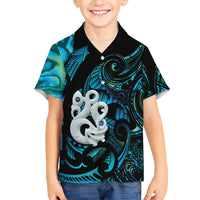 Manaia New Zealand Matariki Family Matching Puletasi and Hawaiian Shirt NZ Paua Shell Maori Art LT14 Son's Shirt Turquoise - Polynesian Pride