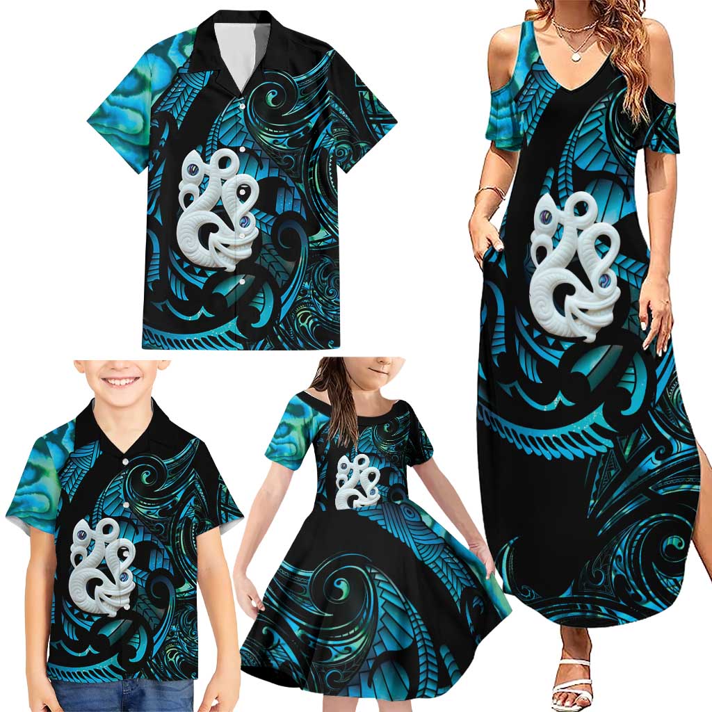 Manaia New Zealand Matariki Family Matching Summer Maxi Dress and Hawaiian Shirt NZ Paua Shell Maori Art LT14 - Polynesian Pride