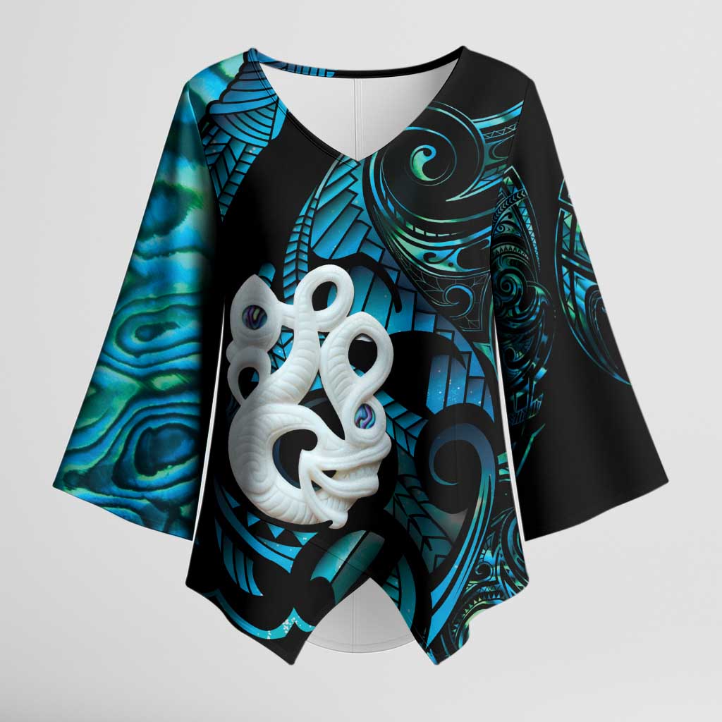Manaia New Zealand Matariki Kimono Sleeve Blouse NZ Paua Shell Maori Art