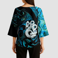 Manaia New Zealand Matariki Kimono Sleeve Blouse NZ Paua Shell Maori Art