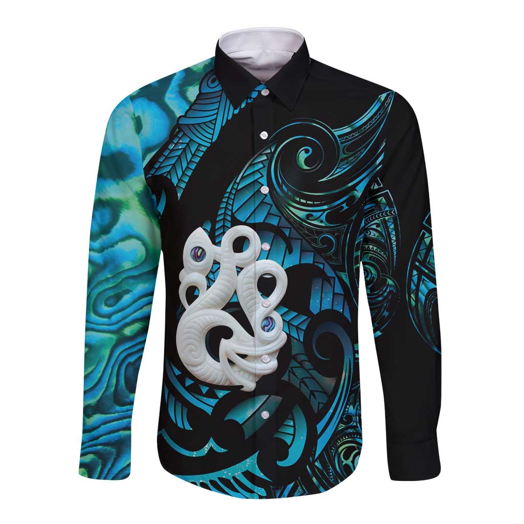 Manaia New Zealand Matariki Long Sleeve Button Shirt NZ Paua Shell Maori Art