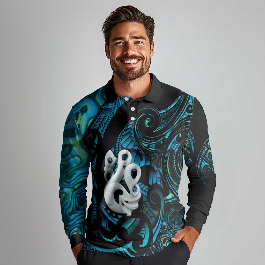 Manaia New Zealand Matariki Long Sleeve Polo Shirt NZ Paua Shell Maori Art