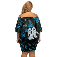 Manaia New Zealand Matariki Off Shoulder Short Dress NZ Paua Shell Maori Art