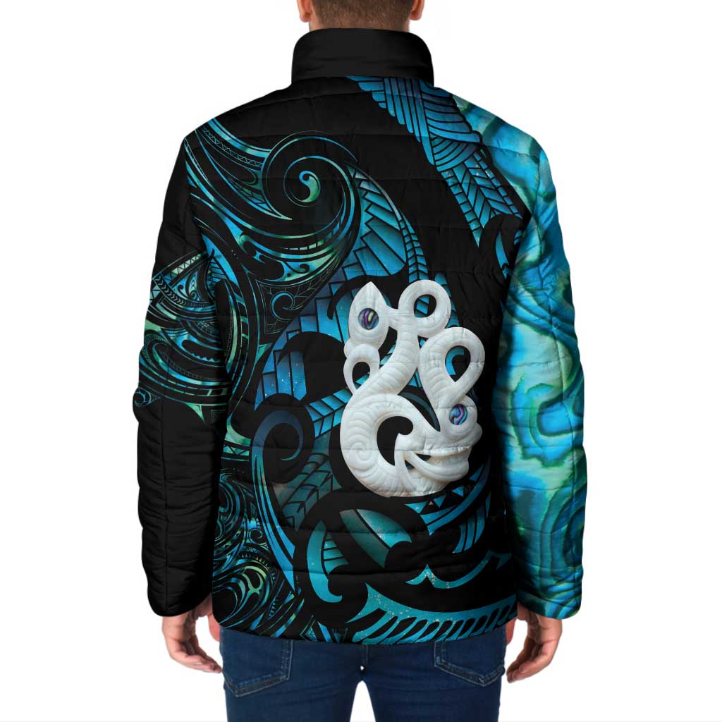 Manaia New Zealand Matariki Padded Jacket NZ Paua Shell Maori Art