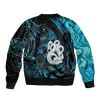 Manaia New Zealand Matariki Sleeve Zip Bomber Jacket NZ Paua Shell Maori Art