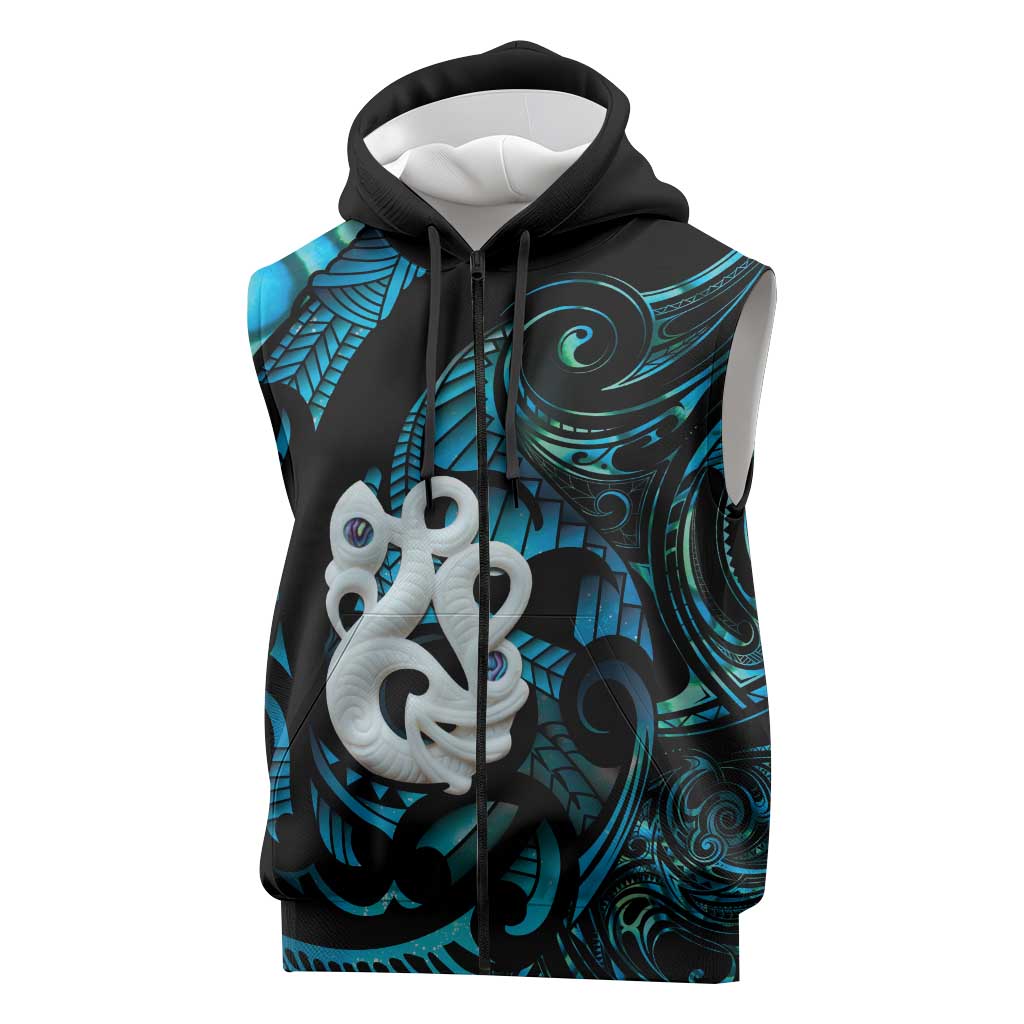 Manaia New Zealand Matariki Sleeveless Zip Hoodie NZ Paua Shell Maori Art