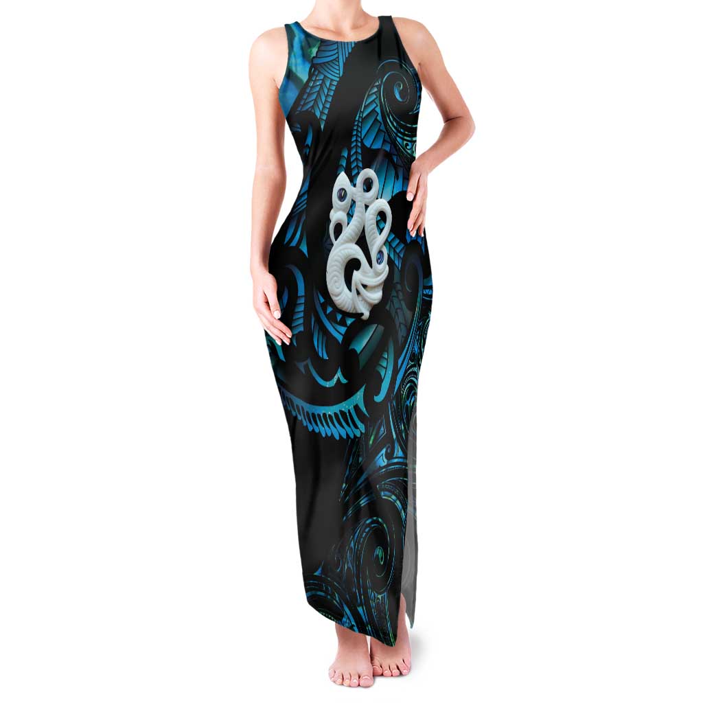 Manaia New Zealand Matariki Tank Maxi Dress NZ Paua Shell Maori Art