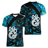 Manaia New Zealand Matariki Women V-Neck T-Shirt NZ Paua Shell Maori Art