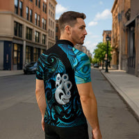 Manaia New Zealand Matariki Zipper Polo Shirt NZ Paua Shell Maori Art