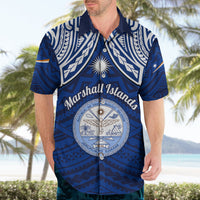 Marshall Islands Hawaiian Shirt Blue Polynesian Tribal Mix Coat Of Arms LT14 - Polynesian Pride