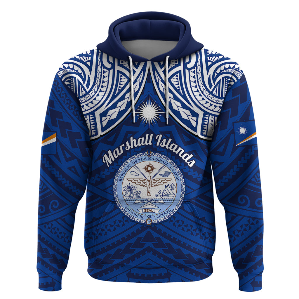 Marshall Islands Hoodie Blue Polynesian Tribal Mix Coat of Arms LT14 Blue - Polynesian Pride