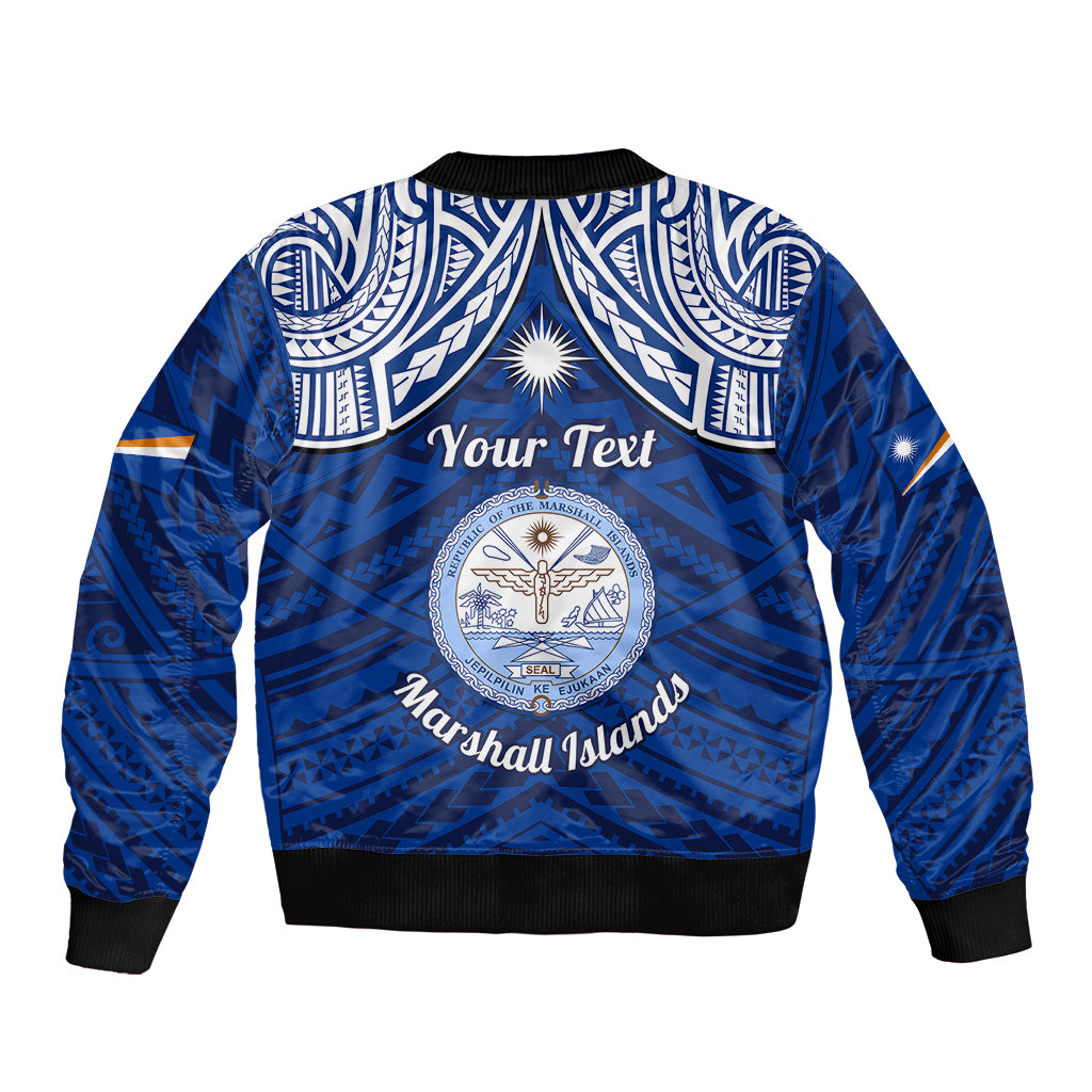 Personalised Marshall Islands Bomber Jacket Blue Polynesian Tribal Mix Coat Of Arms LT14 - Polynesian Pride