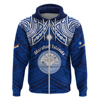 Custom Marshall Islands Hoodie Blue Polynesian Tribal Mix Coat of Arms LT14 Zip Hoodie Blue - Polynesian Pride
